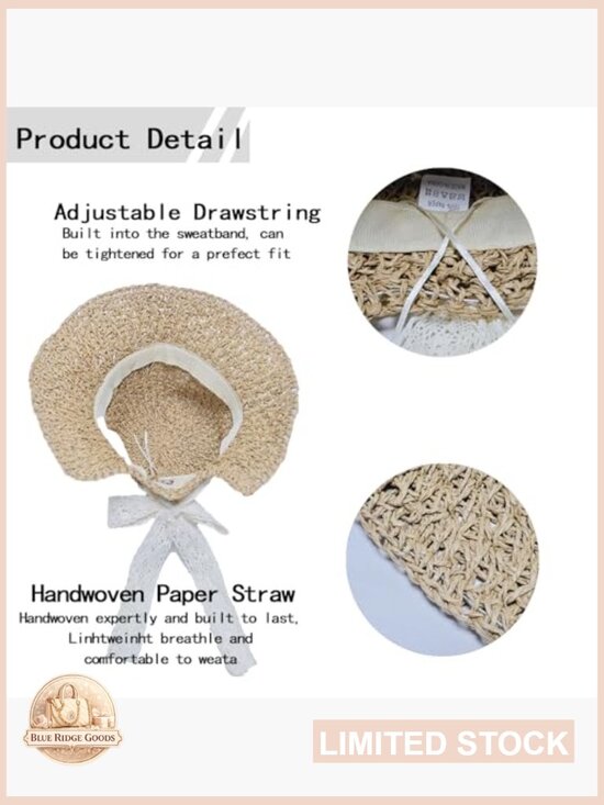 Foldable Packable Straw Sun Hat Floppy Travel Beach Cap Handmade Bohemian